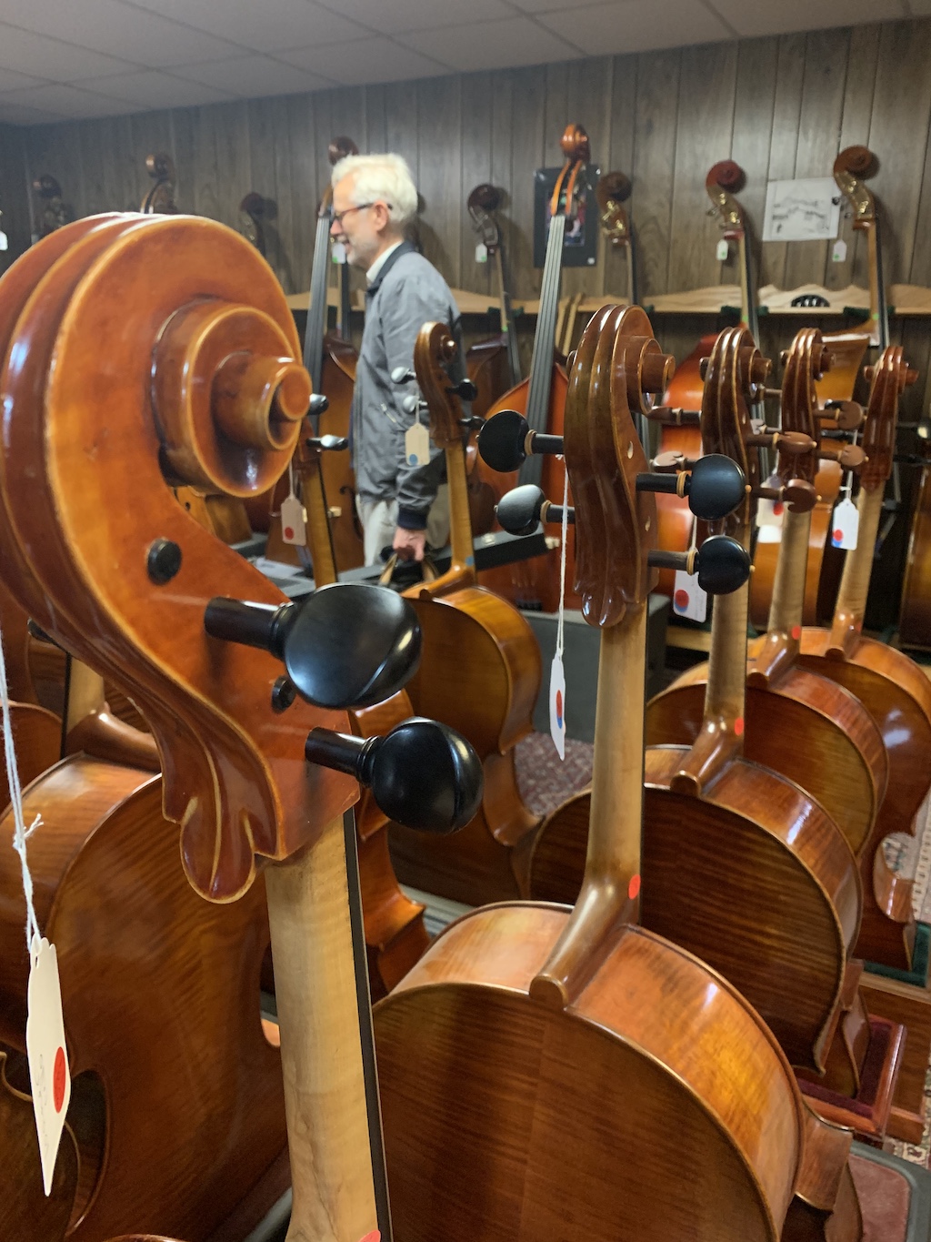 Architect, cellist, and composer N. Scott Johnson at The Loft Violin Shop in Columbus, OH