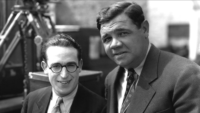Vintage black and white photo of silent film comedian Harold Lloyd and baseball legend Babe Ruth