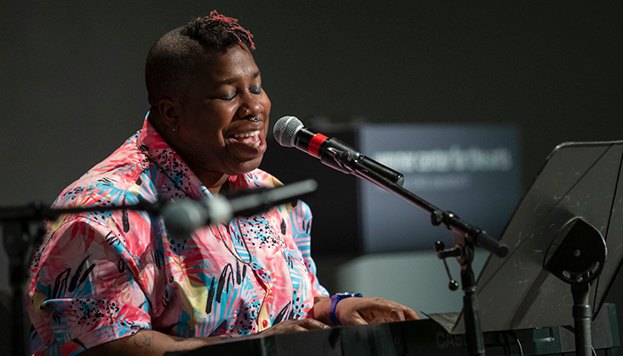 Columbus singer-songwriter performs and play keyboards on the stage of the Film/Video Theater of the Wexner Center for the Arts in January 2020