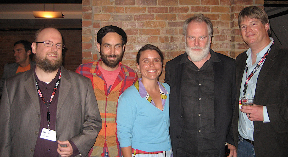 Chris Stults, Mike Olenick, Jennifer Lange, Guy Maddin, and Dave Filipi after the world premiere of Keyhole in Toronto