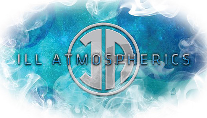 The Ill Atmoshperics wordmark, a stylized I and A, floats over a ground of blue and green circled by white smoke.