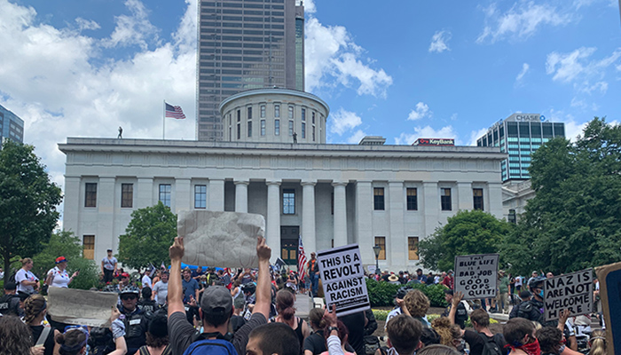 Protestors in front of Ohio Statehouse