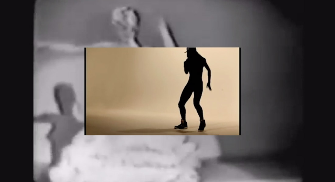 A still of a Ciara dancing in silhouette appears over an older still of ballerina Janet Collins dancing