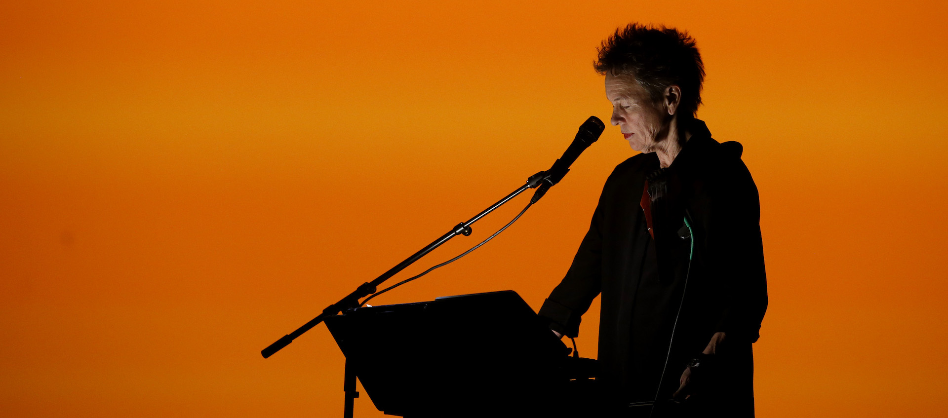 Laurie Anderson performing at the Wexner Center